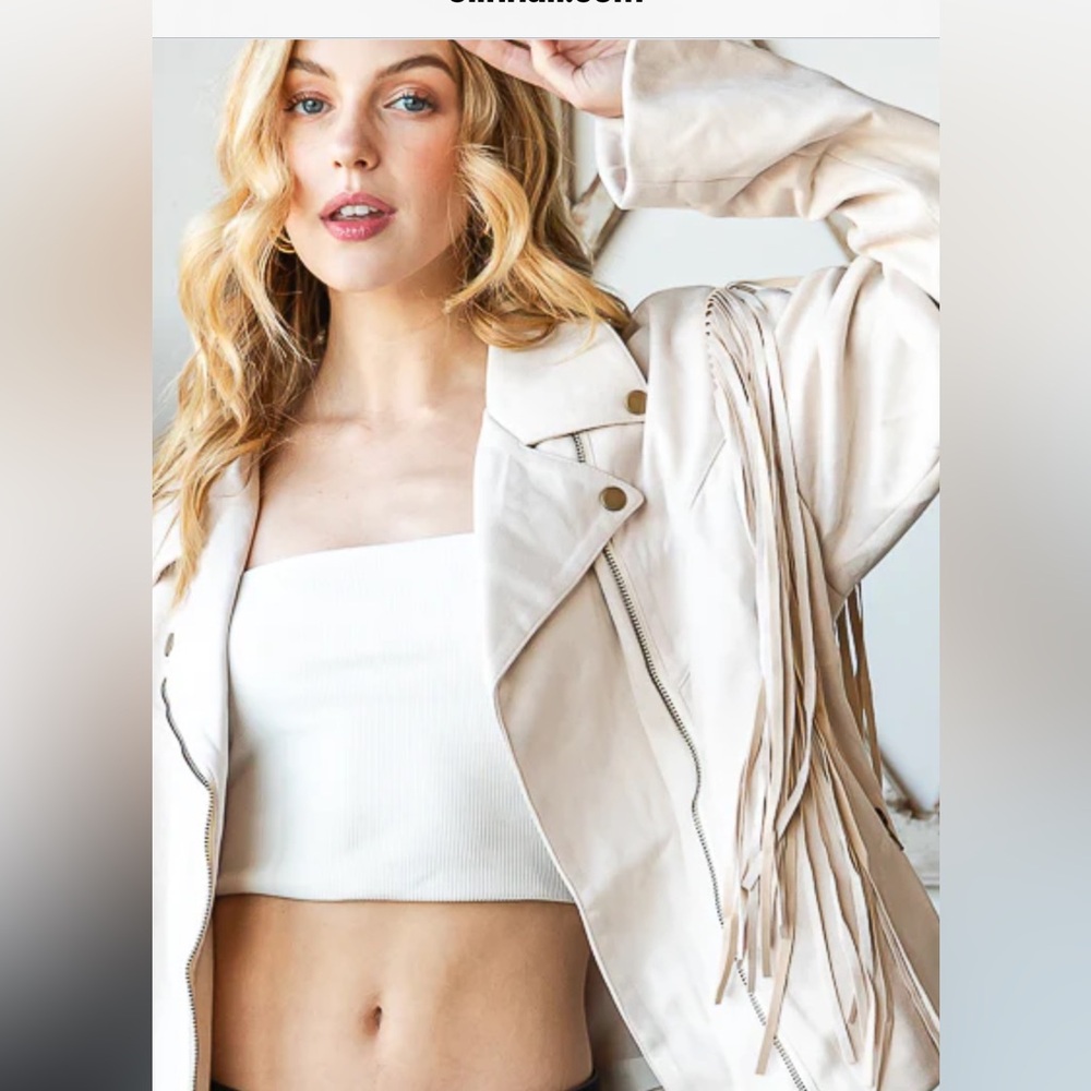 Oli&Hali faux moto Cream Fringe Jacket - Picture 4 of 6